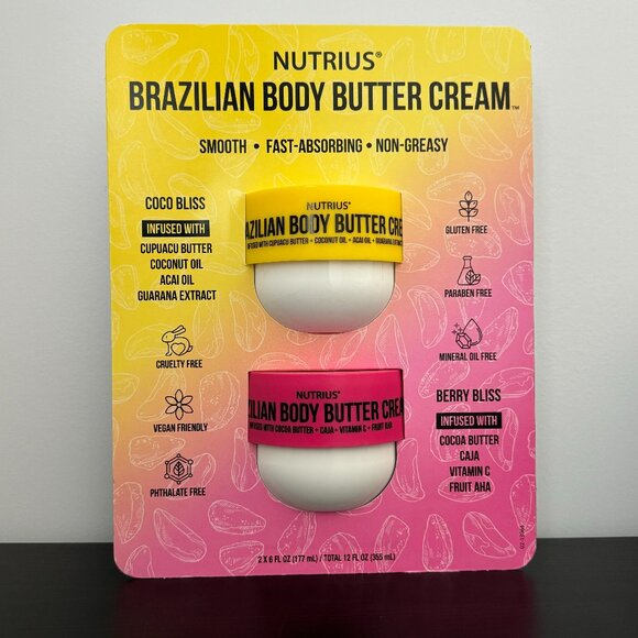 Nutrius Brazilian Body Butter Cream Duo 2-pack - Coco Bliss and Berry Bliss - Picture 1 of 16